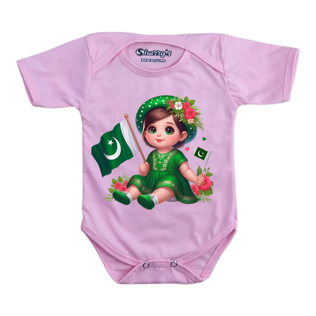 Ai babby holding Pakistan Flag 14 August Romper