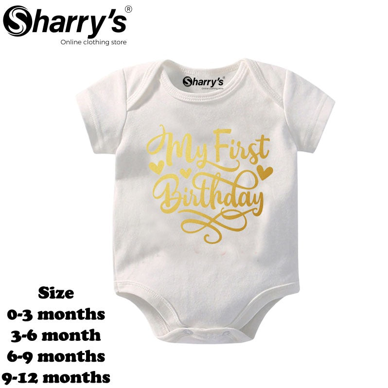 My First Birthday Gold Print Romper